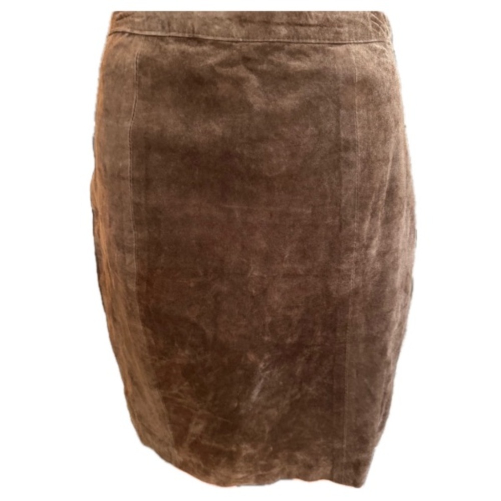 Vintage Brown Suede Leather Pencil Skirt High Waist Mini 7/8 Gitano - Picture 2 of 7